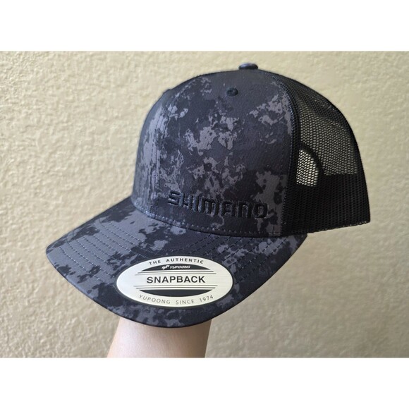 Shimano Hat Men Gray Black Snapback Mesh Trucker Cycling Fish Cap Yupoong NWOT - Picture 2 of 7